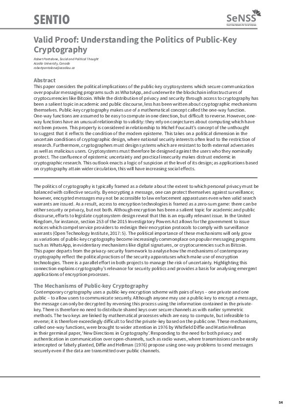 (PDF) Valid Proof: Understanding the Politics of Public-Key ...