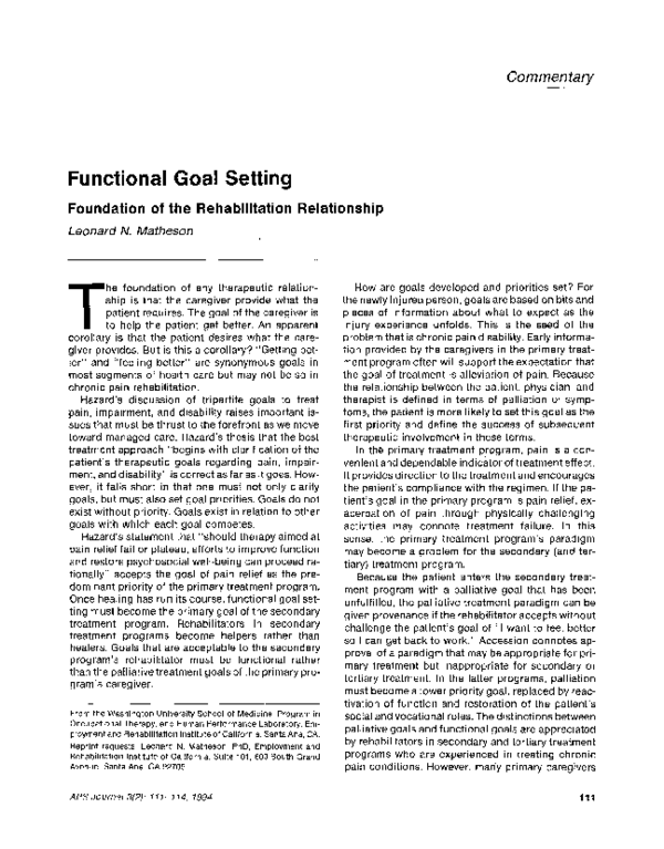 (PDF) Functional goal setting