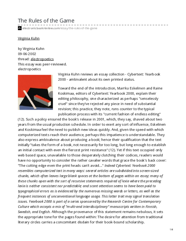 (PDF) The Rules of the Game: A Review of Cybertext: Yearbook 2000