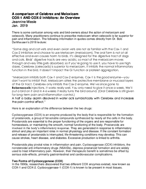 (PDF) A comparison of Celebrex and Meloxicam COX1 AND COX2 Inhibitors An Overview Jeannine