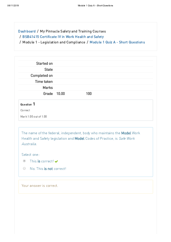 (PDF) Dashboard / My Pinnacle Safety and Training Courses / BSB41415