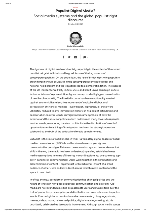 (PDF) Populist Digital Media? Social media systems and the global ...