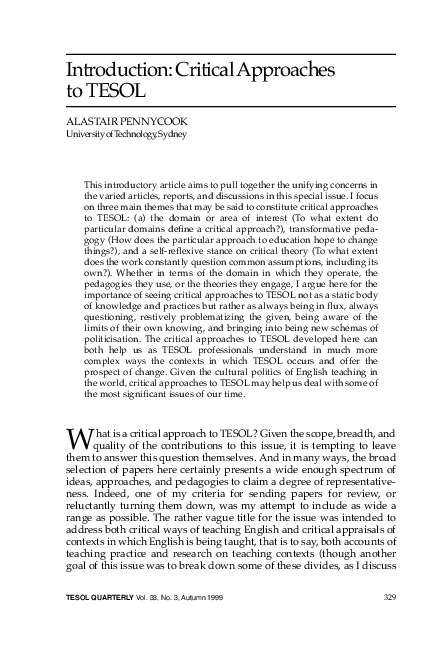 (PDF) Introduction: Critical Approaches to English Language Teaching