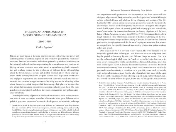 (PDF) Prisons and Prisoners in Modernising Latin America, 1800-1940