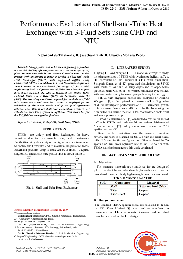 (PDF) Performance Evaluation of ShellandTube Heat Exchanger with 3