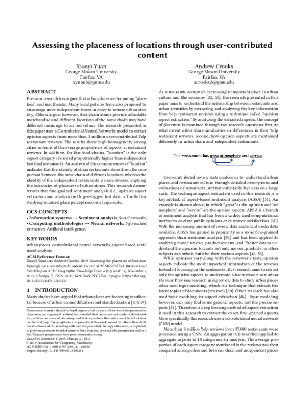 (PDF) Assessing the placeness of locations through user-contributed ...