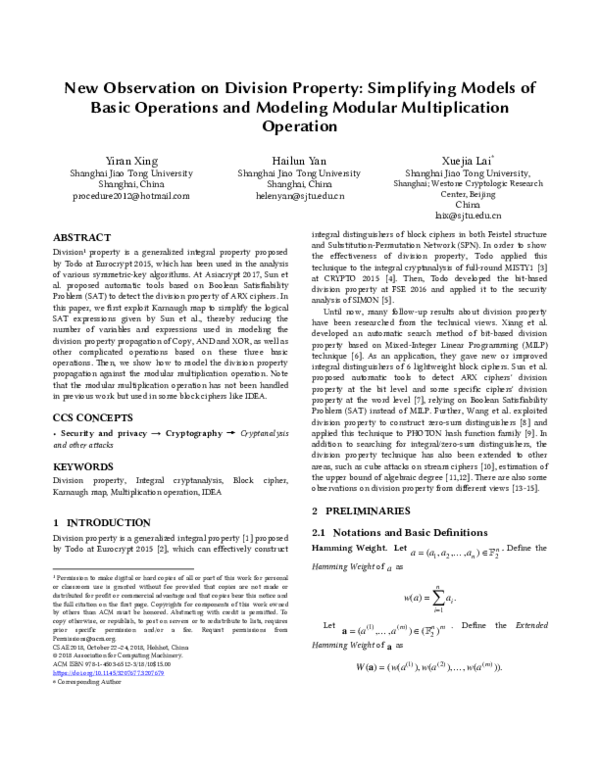 (PDF) New Observation on Division Property: Simplifying Models of Basic ...