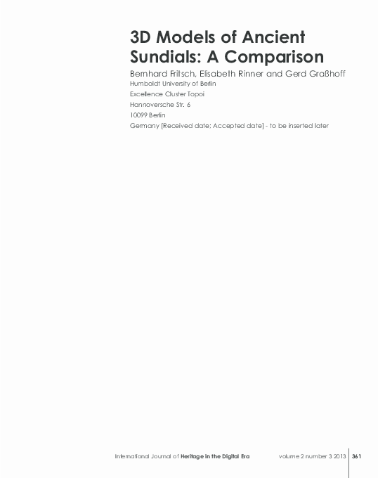 (PDF) 3D Models of Ancient Sundials: A Comparison