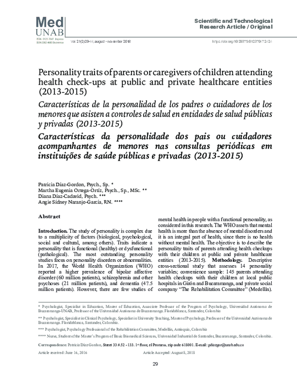 (PDF) Personality traits of parents or caregivers of children attending ...