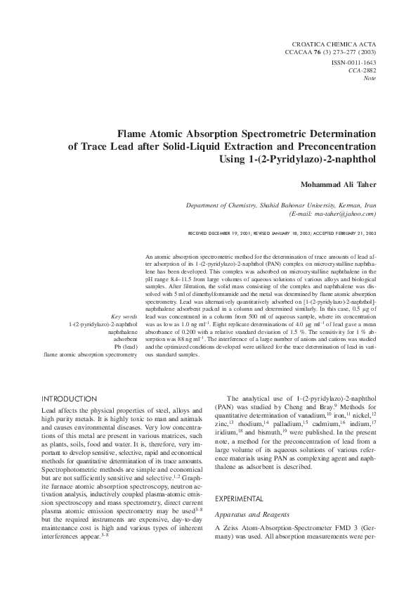 (PDF) Flame Atomic Absorption Spectrometric Determination of Trace Lead ...