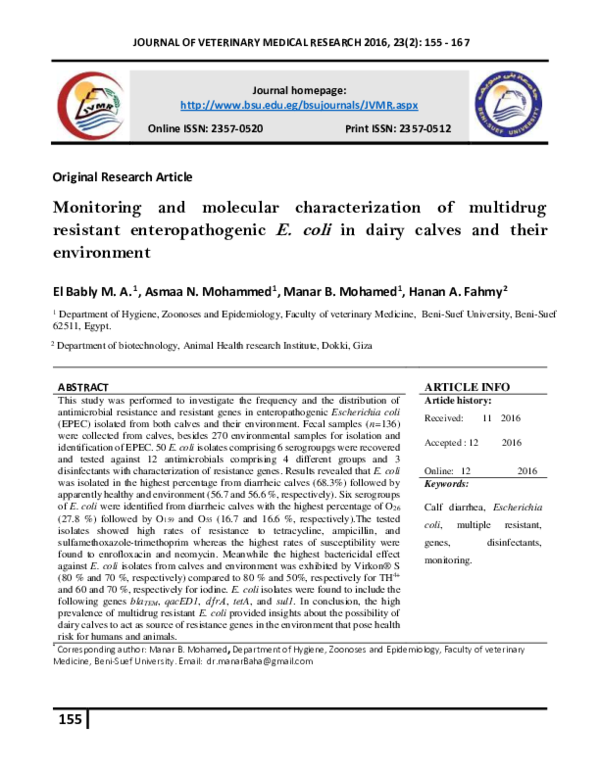 (PDF) Monitoring and molecular characterization of multidrug resistant ...