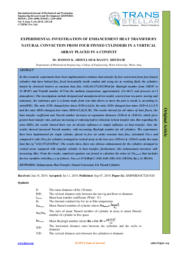 (PDF) EXPERIMENTAL INVESTIGATION OF ENHANCEMENT HEAT TRANSFER BY ...