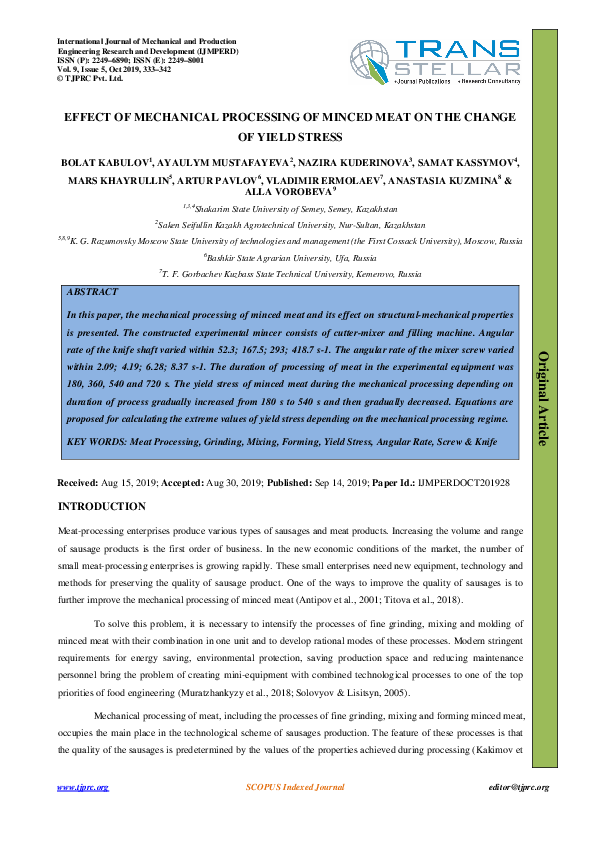 (PDF) EFFECT OF MECHANICAL PROCESSING OF MINCED MEAT ON THE CHANGE OF ...