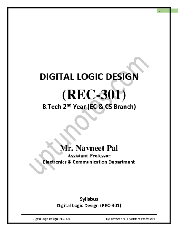 (PDF) DIGITAL LOGIC DESIGN (REC301) Mr. Navneet Pal Assistant