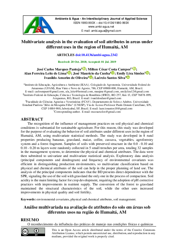 (PDF) Multivariate analysis in the evaluation of soil attributes in ...