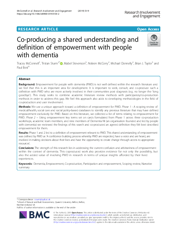 (PDF) Co-producing a shared understanding and definition of empowerment ...