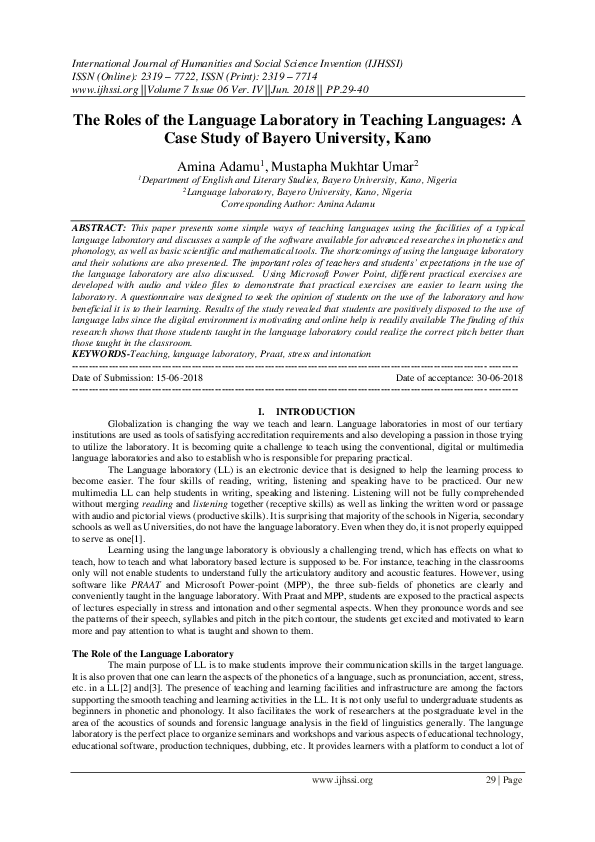 (PDF) The Roles of the Language Laboratory in Teaching Languages A