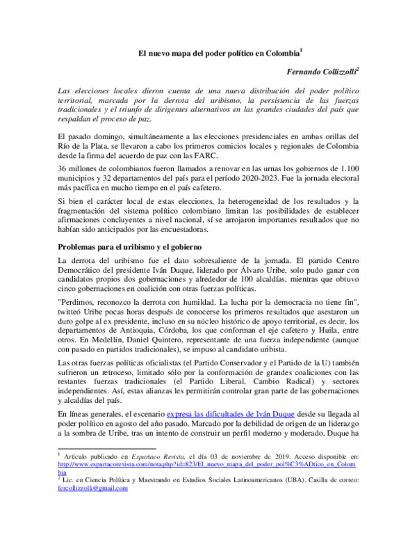 (PDF) El nuevo mapa del poder político en Colombia