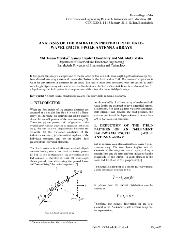 (PDF) ANALYSIS OF THE RADIATION PROPERTIES OF HALF- WAVELENGTH J-POLE ...