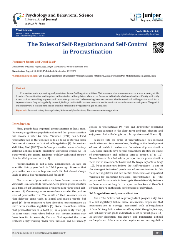 (PDF) The Roles of Self-Regulation and Self-Control in Procrastination