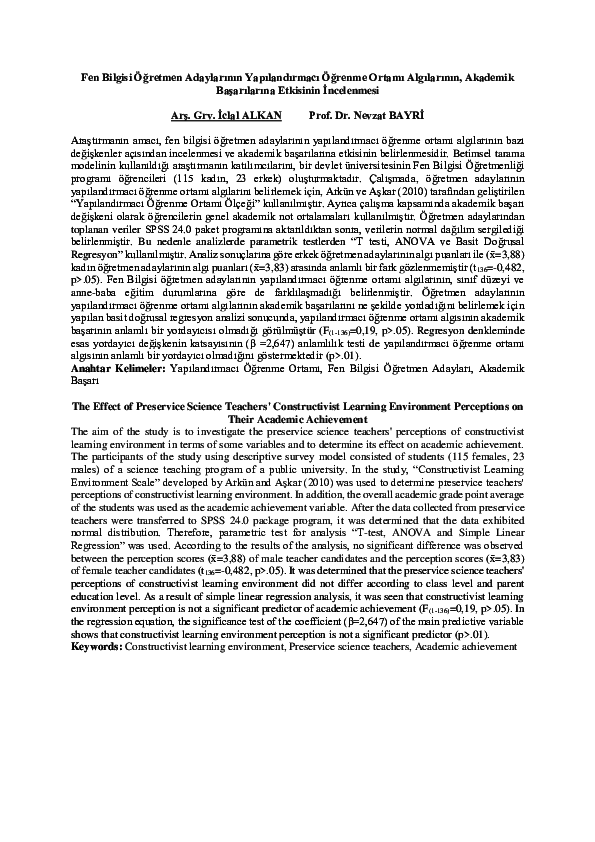(DOC) The Effect of Preservice Science Teachers' Constructivist ...