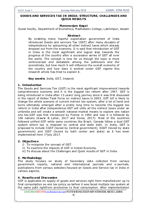 (PDF) GOODS AND SERVICES TAX IN INDIA: STRUCTURE, CHALLENGES AND QUICK ...