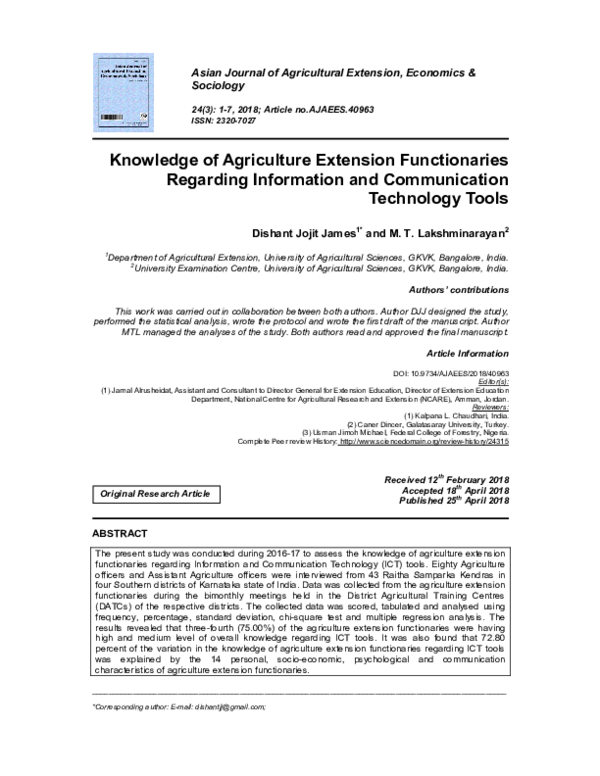(PDF) Knowledge of Agriculture Extension Functionaries Regarding ...