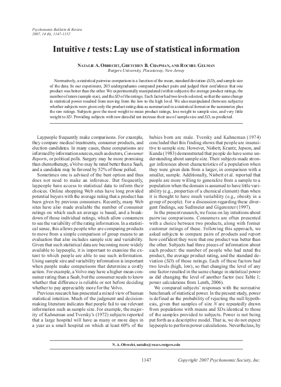 (PDF) Intuitivet tests: Lay use of statistical information