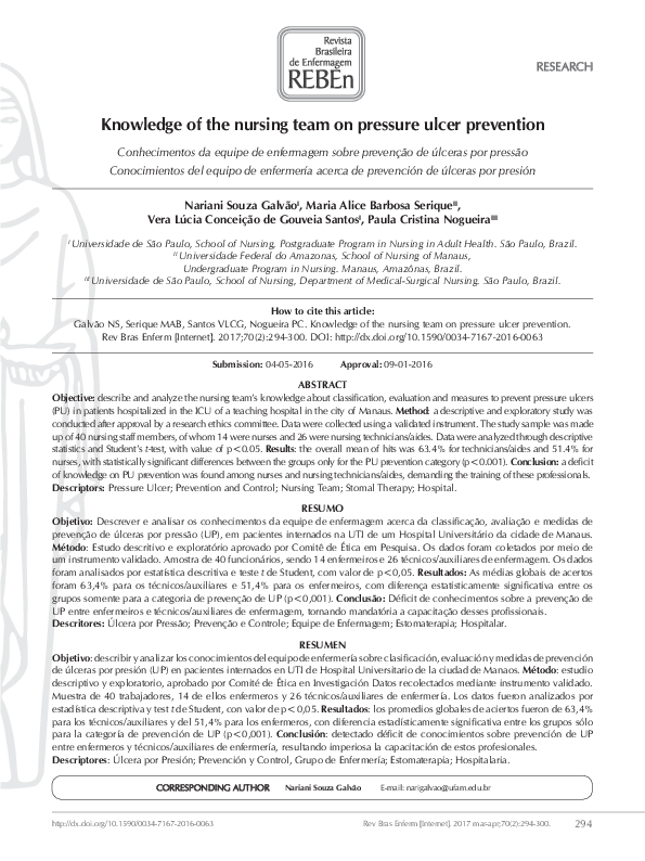 (PDF) Knowledge of the nursing team on pressure ulcer prevention
