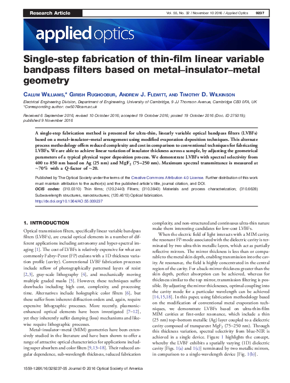 (PDF) Single-step fabrication of thin-film linear variable bandpass ...