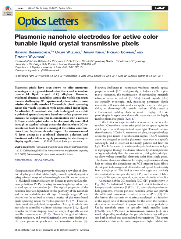 (PDF) Plasmonic nanohole electrodes for active color tunable liquid ...