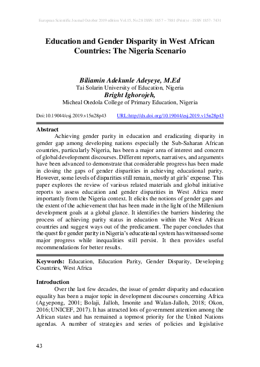 (PDF) Education and Gender Disparity in West African Countries: The ...