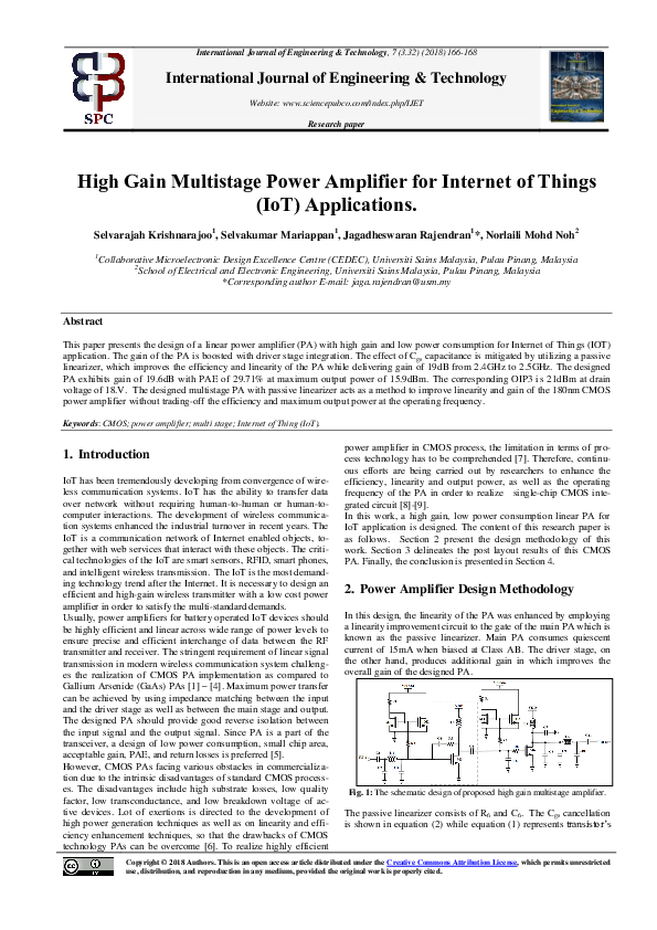 (PDF) High Gain Multistage Power Amplifier for of Things (IoT