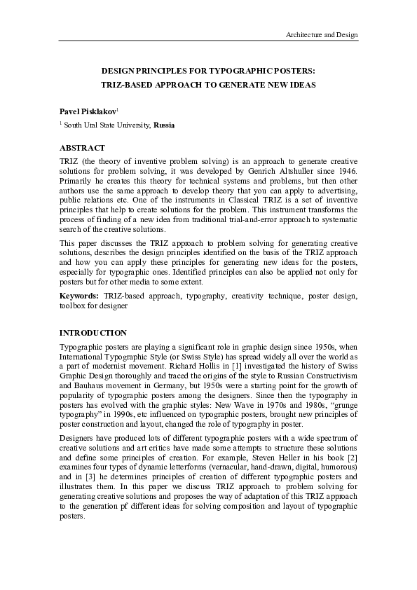 (PDF) DESIGN PRINCIPLES FOR TYPOGRAPHIC POSTERS: TRIZ-BASED APPROACH TO ...