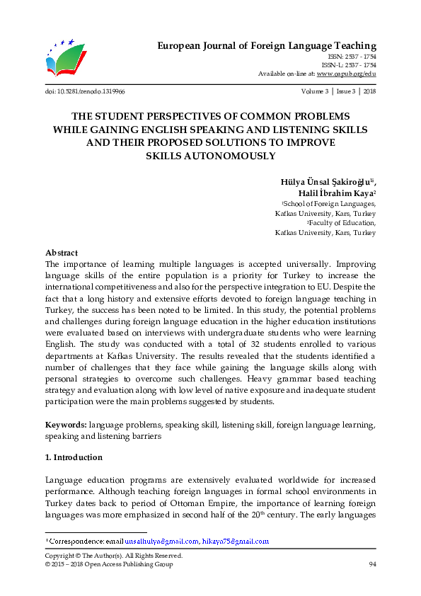 (PDF) European Journal of Foreign Language Teaching THE STUDENT ...