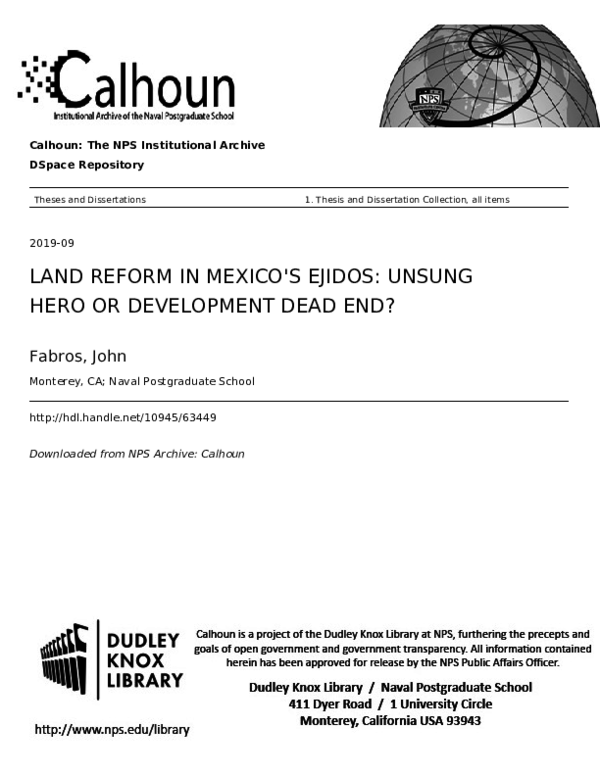 (PDF) Land Reform in Mexico's Ejidos Unsung Hero or Development Dead