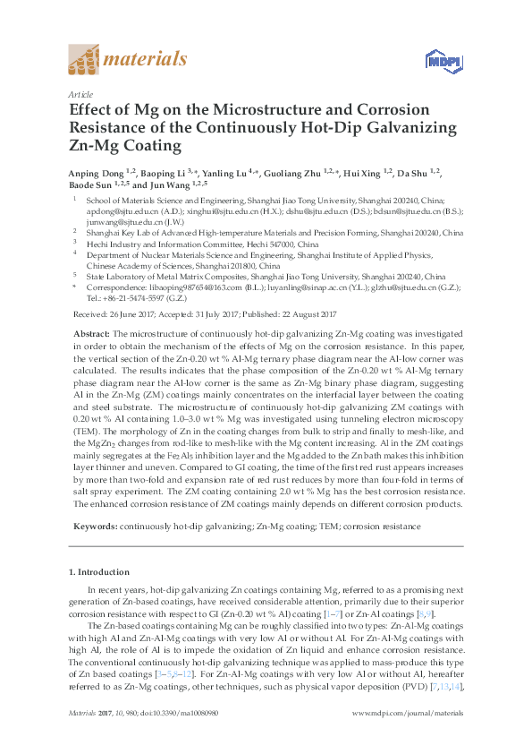 (PDF) Effect of Mg on the Microstructure and Corrosion Resistance of ...
