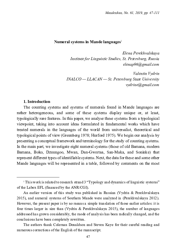 (PDF) Numeral systems in Mande languages 1