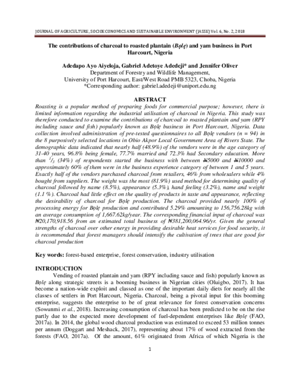 (PDF) The contributions of charcoal to roasted plantain (Bọlẹ) and yam