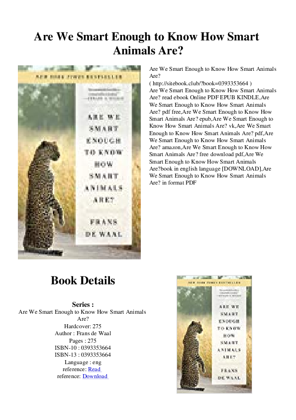 (PDF) Are We Smart Enough to Know How Smart Animals Are? Book Details Series Are We Smart