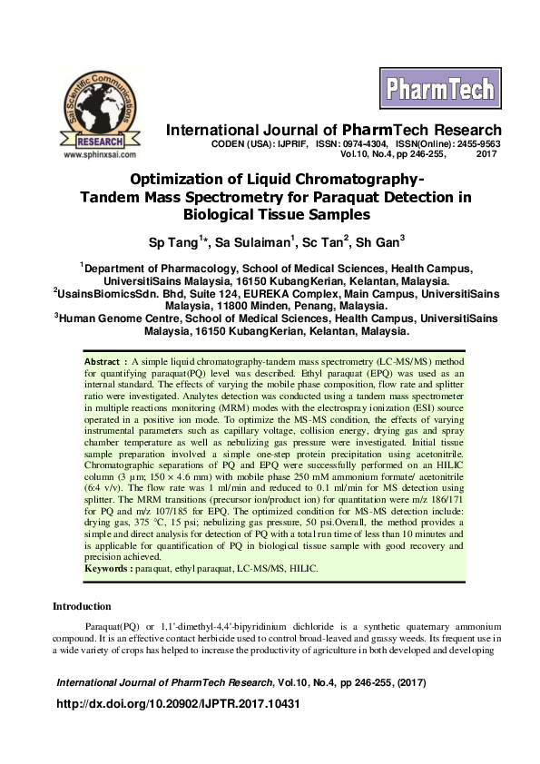 (PDF) Optimization of Liquid Chromatography- Tandem Mass Spectrometry ...