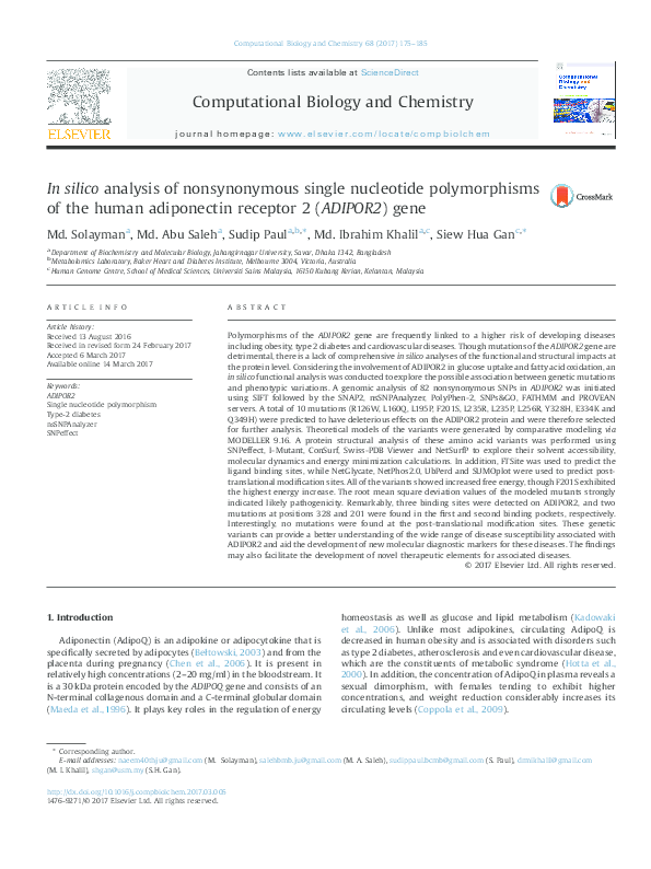 (PDF) In silico analysis of nonsynonymous single nucleotide ...
