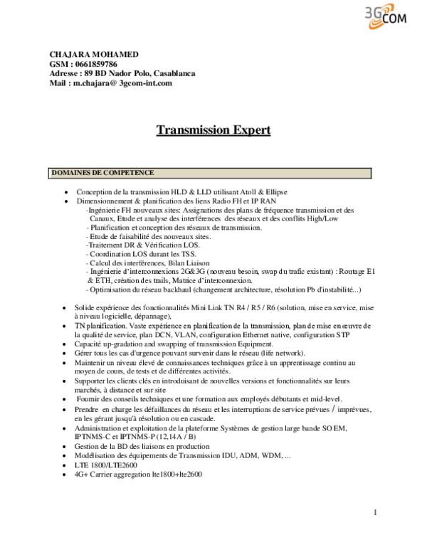 (DOC) Transmission Expert DOMAINES DE COMPETENCE Mohammed Chajara