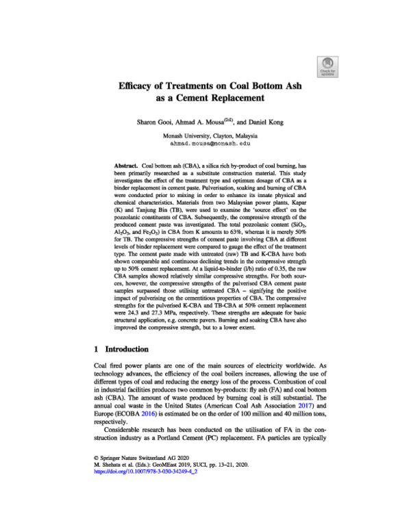 (PDF) Efficacy of Treatments on Coal Bottom Ash as a Cement Replacement