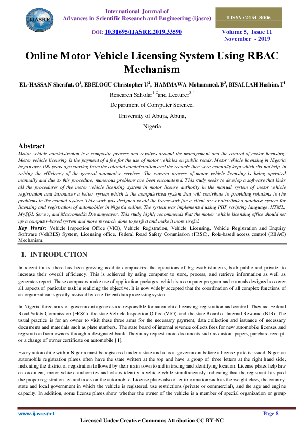 (PDF) Online Motor Vehicle Licensing System Using RBAC Mechanism