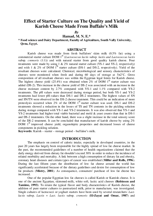 (PDF) Effect of Starter Culture on The Quality and Yield of Karish