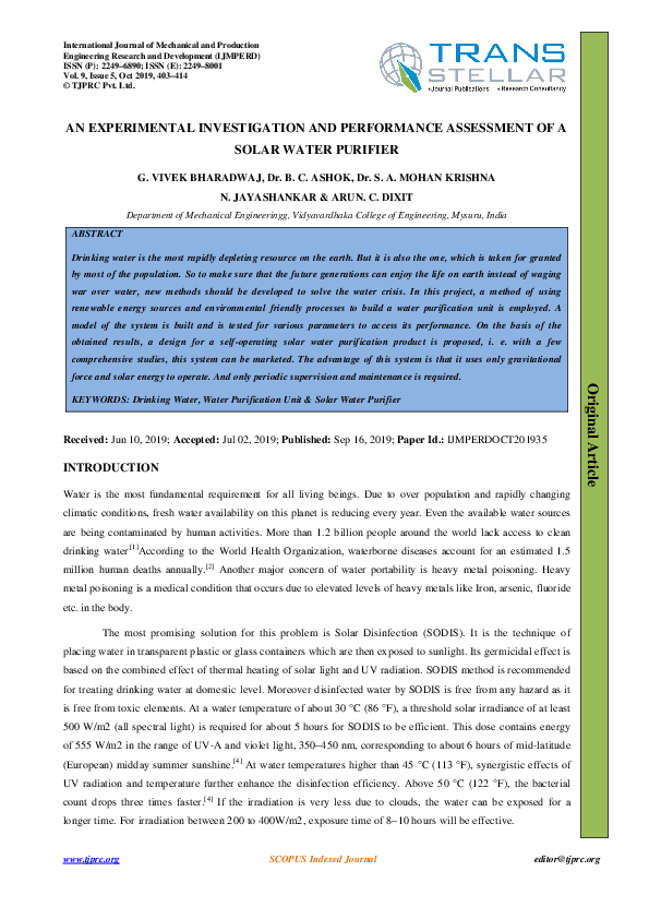 (PDF) AN EXPERIMENTAL INVESTIGATION AND PERFORMANCE ASSESSMENT OF A