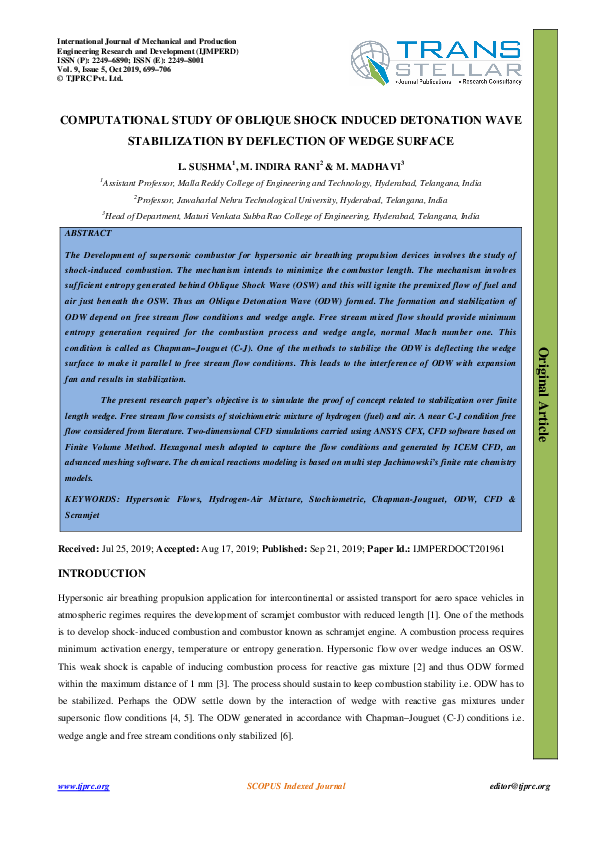 (PDF) COMPUTATIONAL STUDY OF OBLIQUE SHOCK INDUCED DETONATION WAVE ...