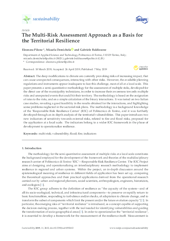 (PDF) The Multi-Risk Assessment Approach as a Basis for the Territorial ...