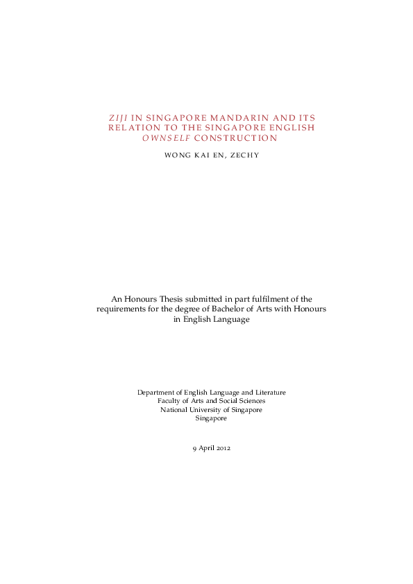 (PDF) Ziji in Singapore Mandarin and its relation to the Singapore ...